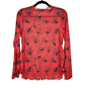 Shein Red Spider Halloween Long Sleeve Mesh Shirt Large